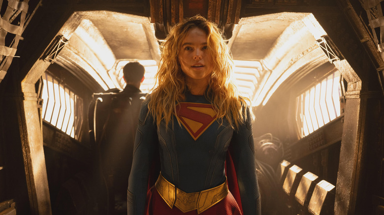 Milly Alcock as Supergirl standing on a ship in Supergirl