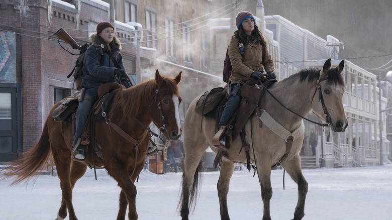 Ellie and Dina riding on Horses in Jackson in The Last of Us season 2