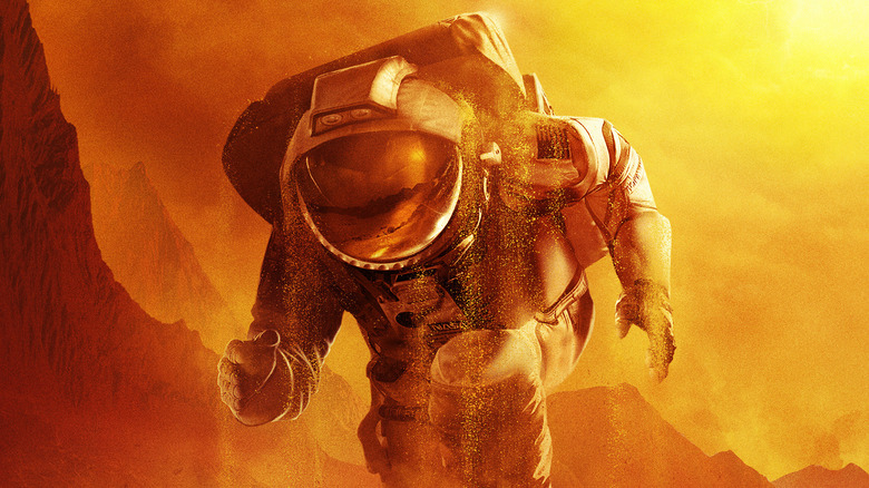 An astronaut covered in Martian sand on the surface of Mars in the For All Mankind poster