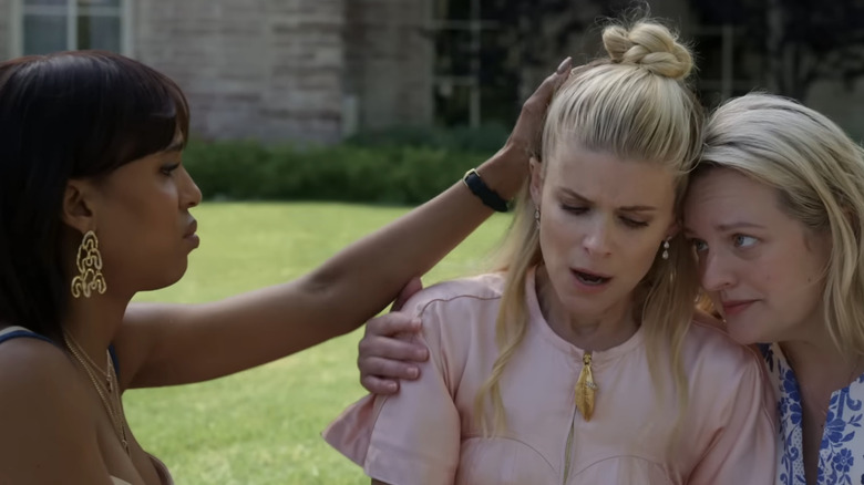 Kerry Washington's Eleanor, Kate Mara's Nancy, and  Elisabeth Moss' Mary sit together outside in Imperfect Women