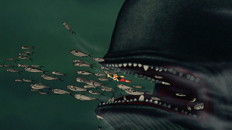 Pinocchio getting swallowed by a whale in Pinocchio