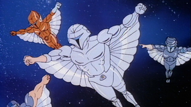 The SilverHawks flying in formation on SilverHawks