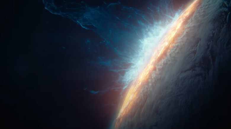 A shot from space as a planet is violently destroyed in Foundation season 3
