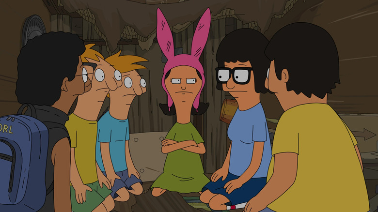 Louise, Tina, and Gene with friends in Bob's Burgers