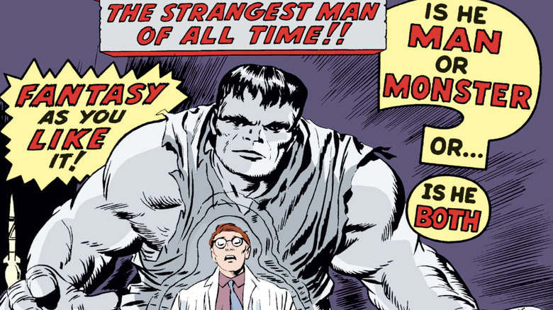 Incredible Hulk #1 cover - Bruce Banner transformed into the Hulk, "Is he man or monster or... is he both?"