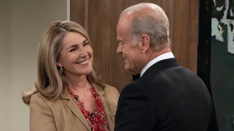 Roz and Frasier smiled at each other as they reunite at Frasier's door