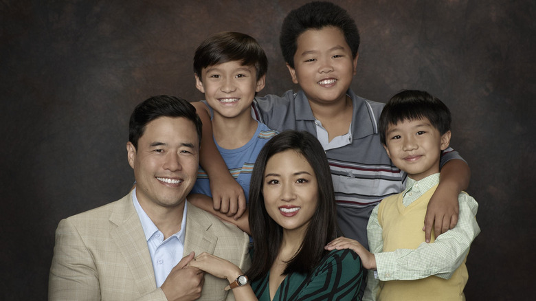 Forrest Wheeler, Hudson Yang, Randall Park, Constance Wu, and Ian Chen as the Huang family in Fresh Off the Boat