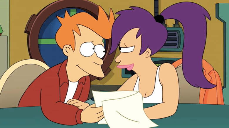 Futurama Fry and Leela reading their destiny