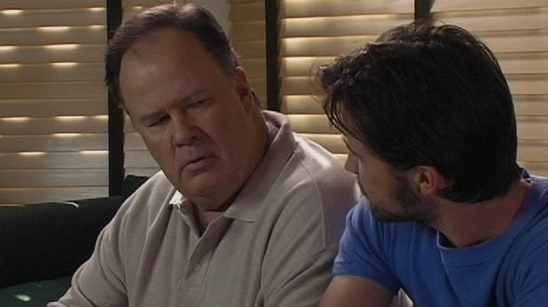 Dennis Haskins as Coach and Rob Mac as Mac having an awkward conversation on It's Always Sunny in Philadephia