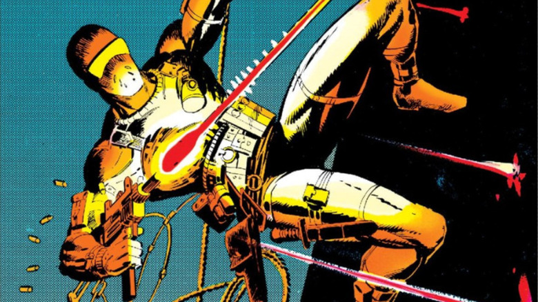 G.I. Joe: A Real American Hero #21 cover, Snake Eyes repelling and firing gun