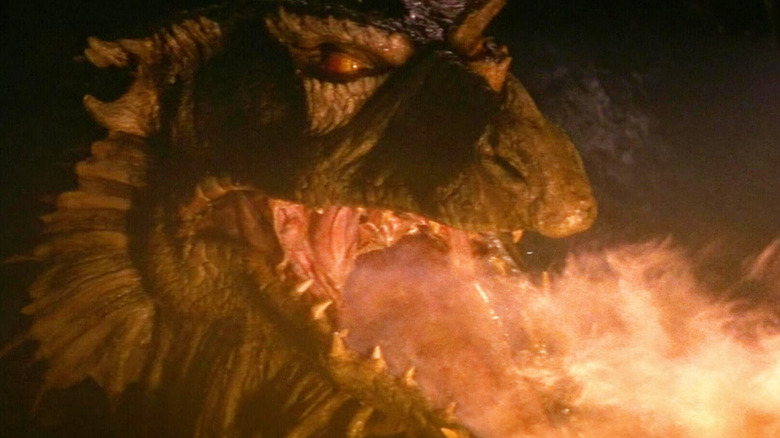 Vermithrax Pejorative shooting fire out of their mouth in Dragonslayer