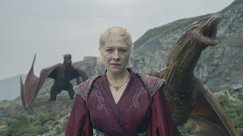 Rhaenyra in front of her drank on the dragon house