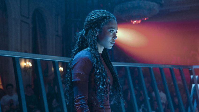 Jaz Sinclair as Marie Moreau looking focused in a fighting cage on Gen V
