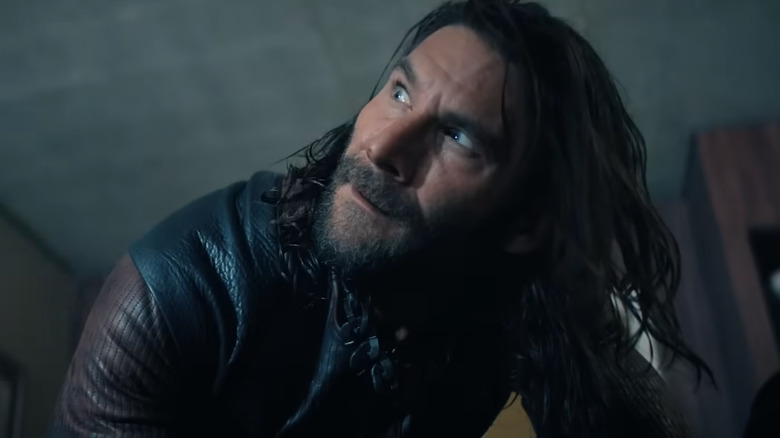 Zach McGowan as Dogknott looking surprised and scared on Gen V