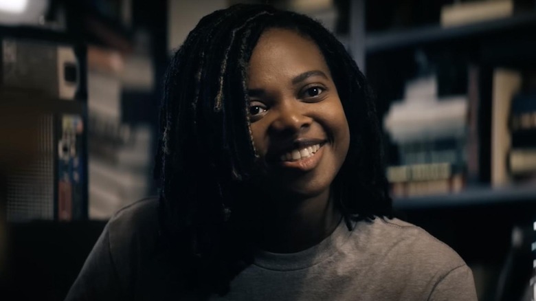 Susan Heyward as Sister Sage smiling brightly and looking happy on The Boys
