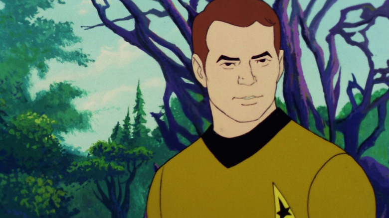 Captain Kirk standing near a forest in Star Trek: The Animated Series