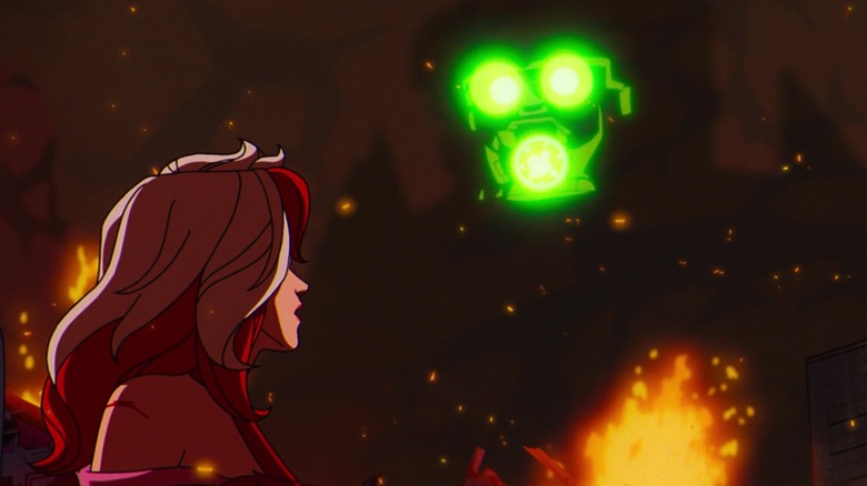 Rogue mirando al Wild Sentinel listo para disparar durante la Masacre de Genosha en X-Men '97