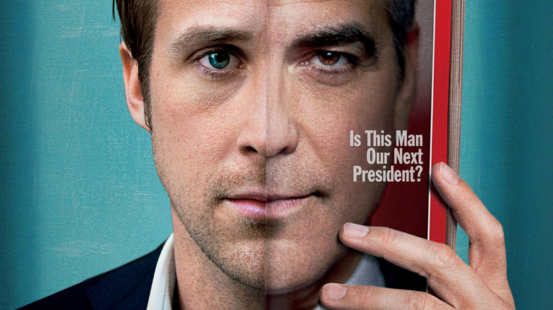 Ides of March Poster Ryan Gosling George Clooney faces merged on magazine