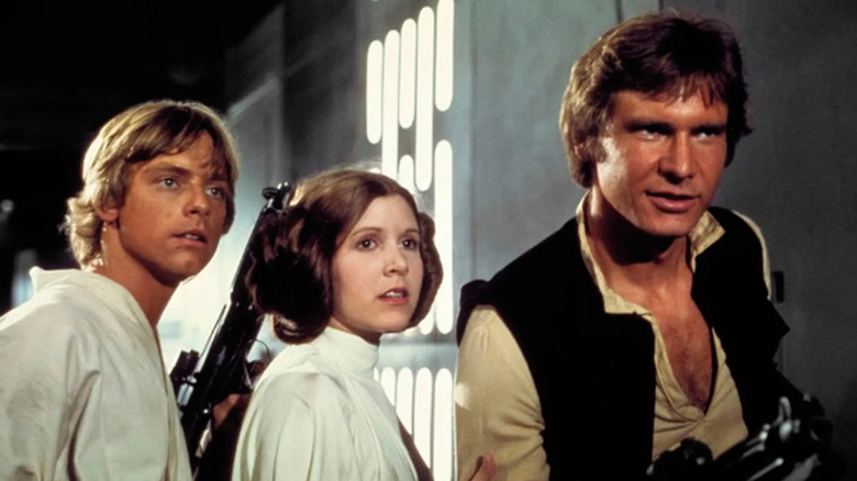 Mark Hamill, Carrie Fisher, and Harrison Ford in Star Wars: A New Hope