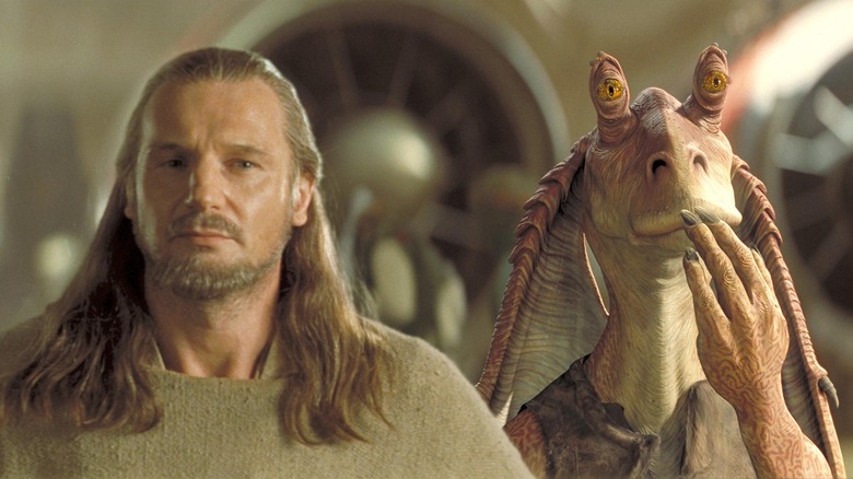 Liam Neeson and Ahmed Best in Star Wars: Episode One - The Phantom Menace