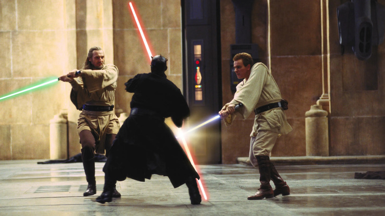 Liam Neeson, Ray Park, and Ewan McGregor in Star Wars: Episode I - The Phantom Menace