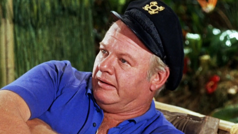 Alan Hale Jr.'s Skipper is seen in closeup as he lays down in Gilligan's Island