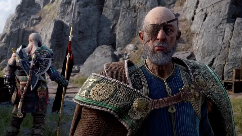 Odin standing in front of Kratos with his back turned in God of War
