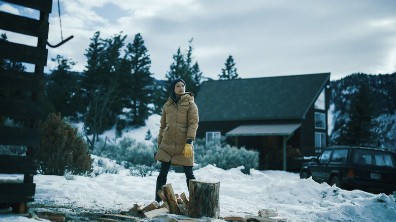 Thandiwe Newton after chopping wood in God's Country