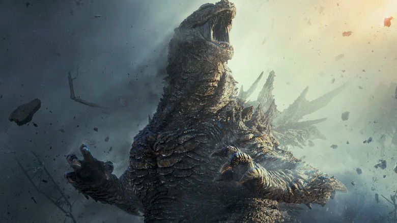 Godzilla roaring in the poster for Godzilla Minus Zero