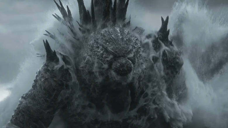 Godzilla emerging from the water in Godzilla Minus Zero