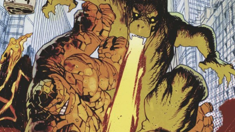 Godzilla vs the giant-sized Thing on a Godzilla vs Fantastic Four variant cover