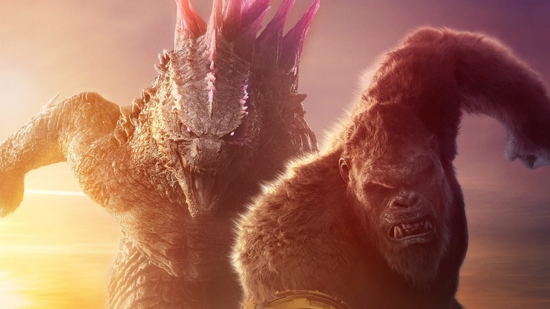 Godzilla and Kong running together on the poster for Godzilla x Kong: The New Empire