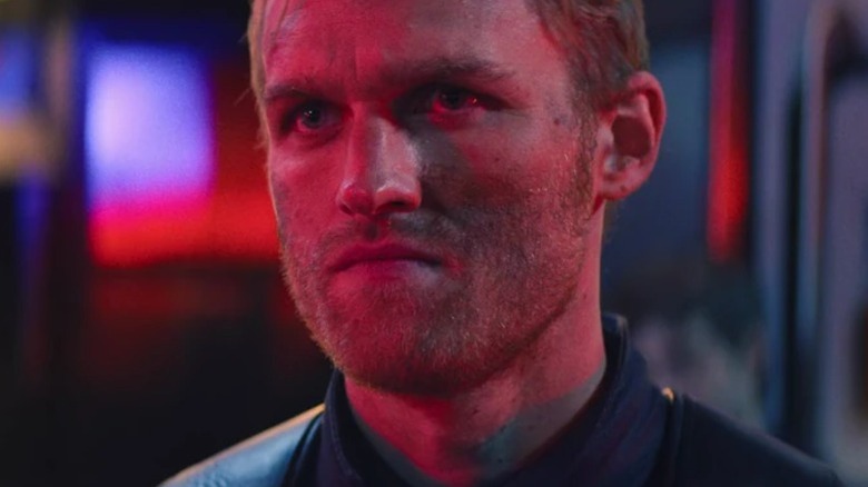 Wyatt Russell as John Walker looking serious on The Falcon and the Winter Soldier