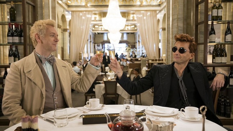 Michael Sheen and David Tennant as Aziraphale and Crowley in "Good Omens"