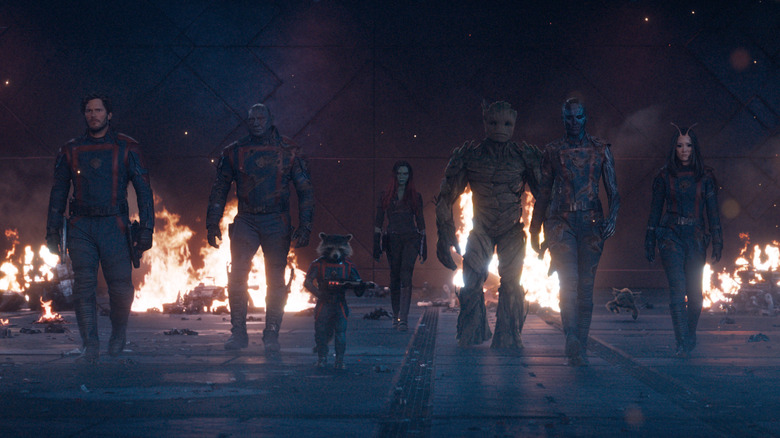 Guardians of the Galaxy Vol. 3 Chris Pratt, Dave Bautista, Rocket Raccoon, Zoe Saldaña, Groot, Karen Gillan, Pom Klementieff