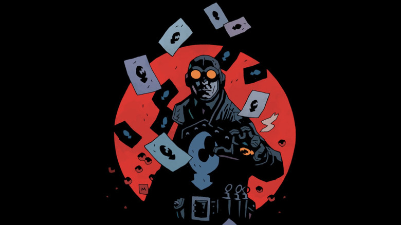 Lobster Johnson Essentials comic cover showing Lobster surrounded by lobster insignia playing cards
