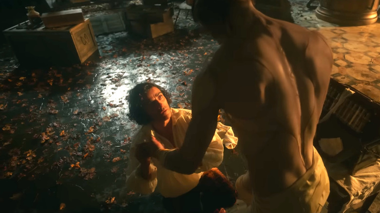 Frankenstein, Dr. Frankenstein looking at the Creature towering over him