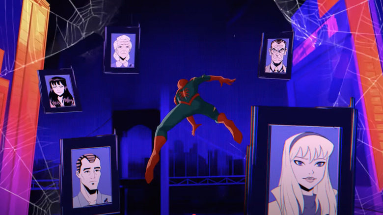 "The Death of Gwen Stacy | Today in Marvel History" shot recreating the cover of Amazing Spider-Man #121, with Spider-Man swinging as photos of his loved ones appear beside him