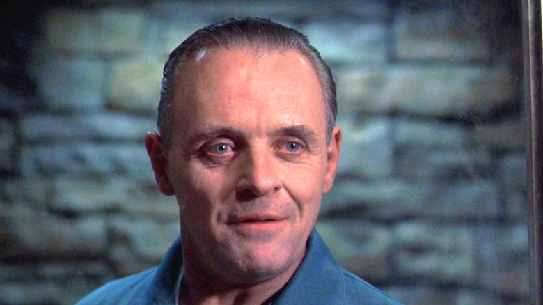 Anthony Hopkins as Hannibal Lecter staring intently in The Silence of the Lambs
