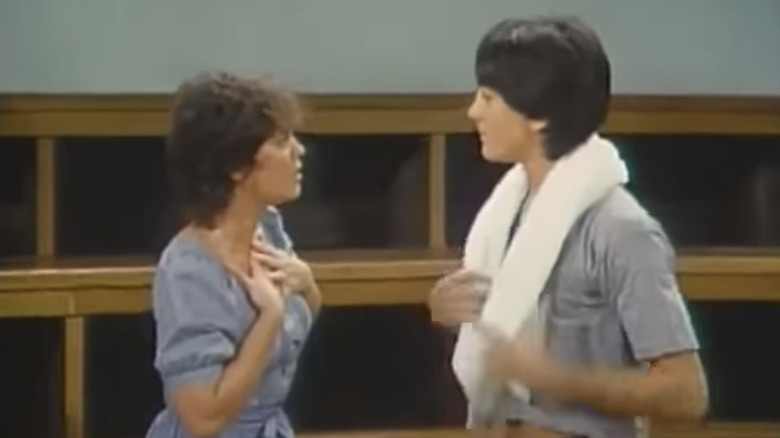 Erin Moran as Joanie Cunningham stands opposite Scott Baio as Chachi Arcola in Joanie Loves Chachi