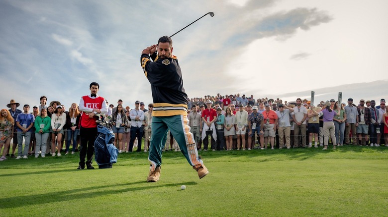 Happy Gilmore swings with all his might in Happy Gilmore 2