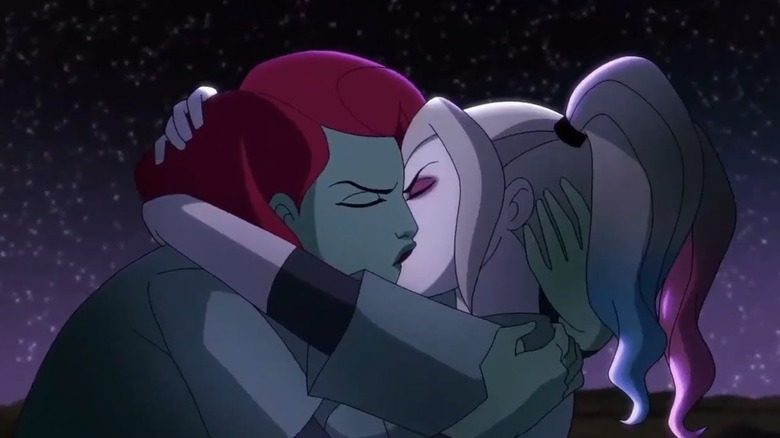 Poison Ivy and Harley Quinn kissing 