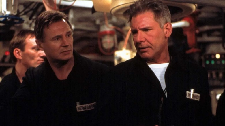 Harrison Ford as Alexi Vostrikov and Liam Neeson as Mikhai Polenin quarrel on the bridge of a submarine in K-19: The Widowmaker