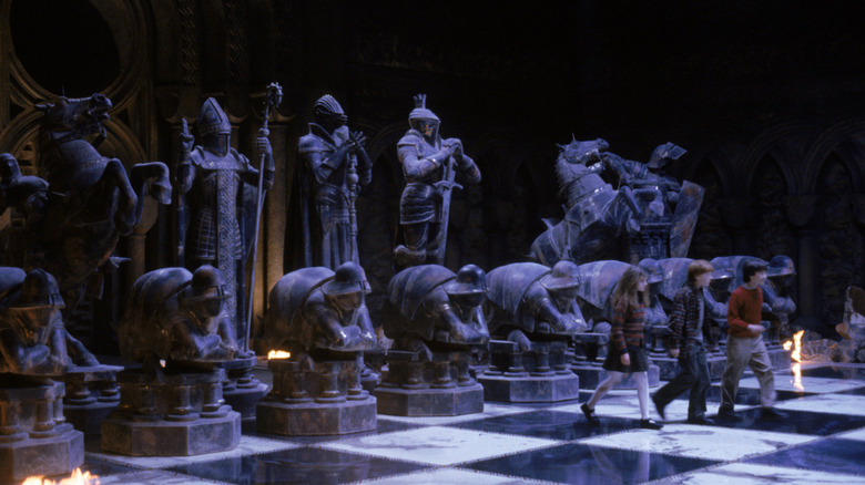 Hermione Ron and Harry on the chess board in Harry Potter and the Sorcerer's Stone