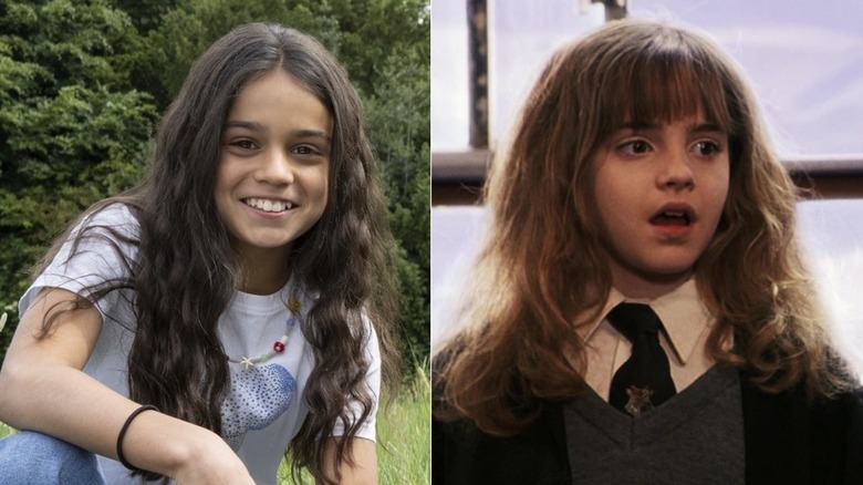Arabella Stanton in an HBO publicity image; Emma Watson's Herrmione meets Harry and Ron in Harry Potter and the Sorcerer's Stone.