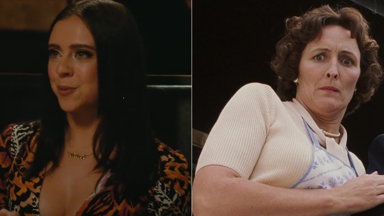 Bel Powley as Kelsey tries to make her boyfriend jealous in King of Staten Island; Fiona Shaw's Petunia grimaces at Harry in in Harry Potter and the Sorcerer's Stone.