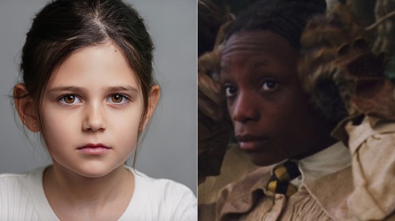 Sienna Moosah's official HBO press release headshot; Kathleen Cauley as Lavender prepares for a loud lesson from Prof. Sprout in Harry Potter and the Chamber of Secrets.