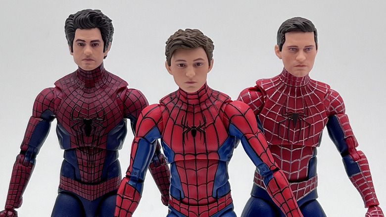 Marvel Legends Spider-Man: No Way Home action figures of Andrew Garfield, Tom Holland, and Tobey Maguire