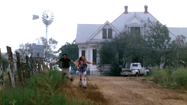 Hitchhiker chasing Sally in Texas Chain Saw Massacre