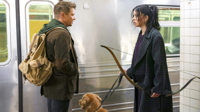 Clint Barton and Kate Bishop on the subway in Hawkeye